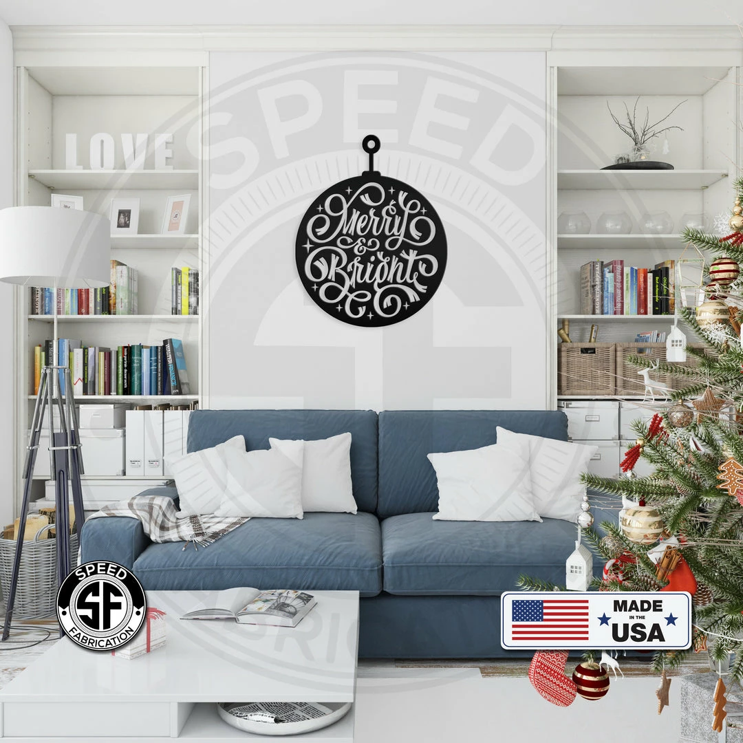 Speed Fabrication Merry & Bright Christmas Ornament Metal Sign Home Decor & Gifts