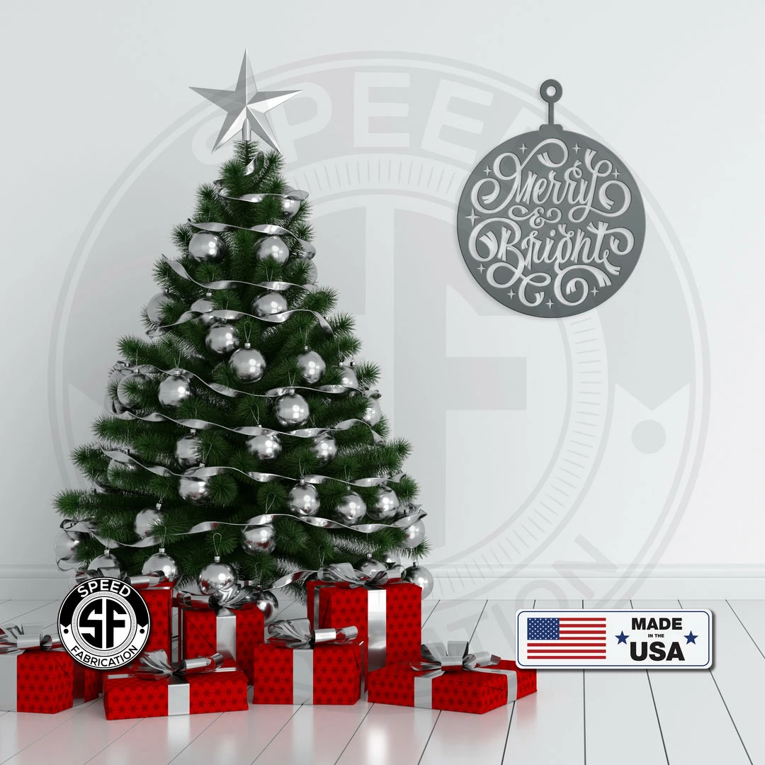 Speed Fabrication Merry & Bright Christmas Ornament Metal Sign Home Decor & Gifts