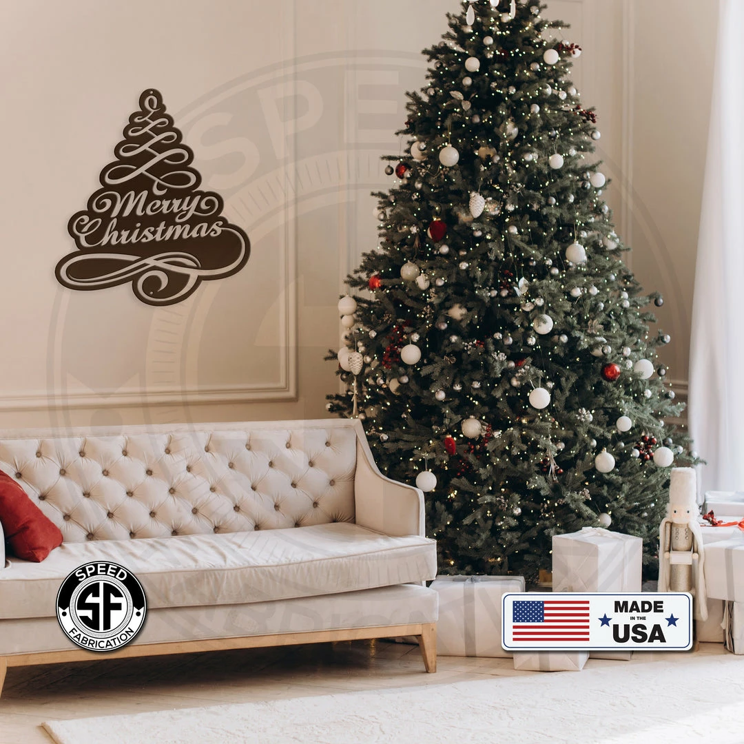 Speed Fabrication Merry Christmas Tree Metal Sign