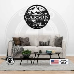 Speed Fabrication Personalized Mountain Cabin Scene With Established Date Metal Sign