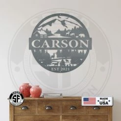Speed Fabrication Personalized Mountain Cabin Scene With Established Date Metal Sign