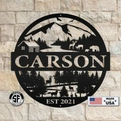 Speed Fabrication Personalized Mountain Cabin Scene With Established Date Metal Sign