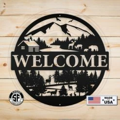 Speed Fabrication Mountain Cabin Welcome Metal Sign