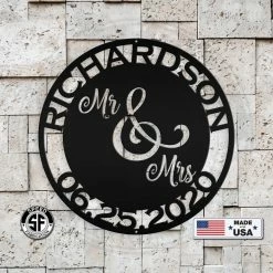 Speed Fabrication Personalized Mr. & Mrs. Monogram With Wedding Date Metal Sign