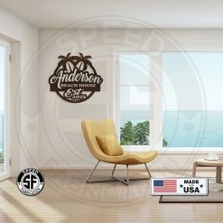 Speed Fabrication Personalized Palm Tree Family Beach House With Established Date Metal Sign- Indoor Outdoor - Pool Sign Outdoor Patio/Lawn Metal Signs