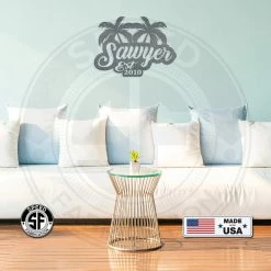 Speed Fabrication Most Popular Personalized Palm Tree Monogram With Established Date Metal Sign