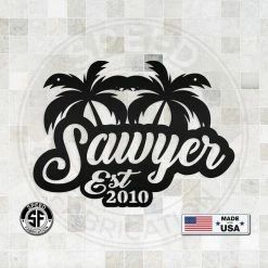 Speed Fabrication Most Popular Personalized Palm Tree Monogram With Established Date Metal Sign