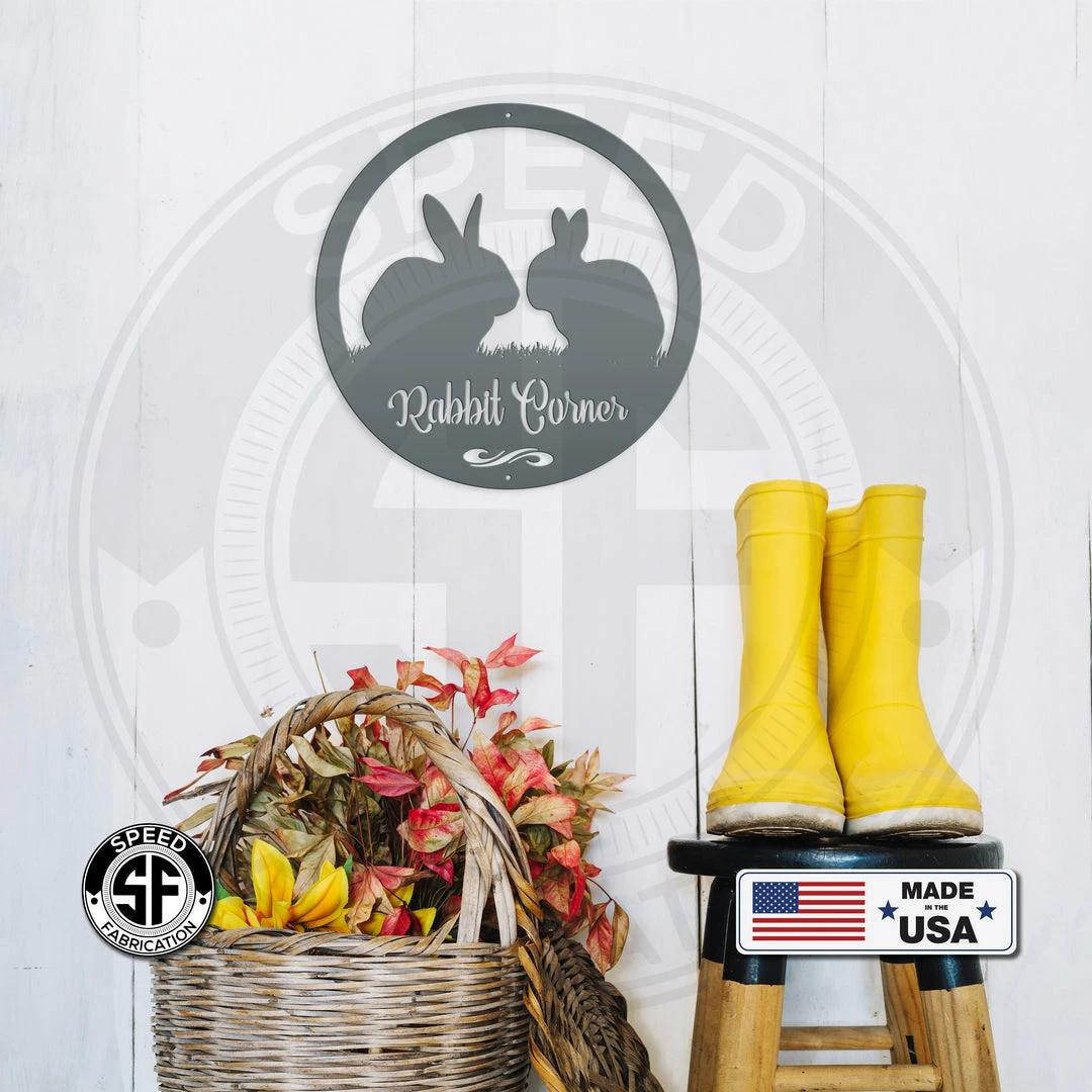 Speed Fabrication Home Decor & Gifts Rabbit Corner Farmhouse Metal Sign