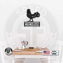 Speed Fabrication Farm Metal Signs Americana Personalized Metal Rooster Name Sign - Indoor Outdoor- Home Decor