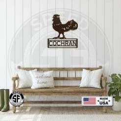 Speed Fabrication Farm Metal Signs Americana Personalized Metal Rooster Name Sign - Indoor Outdoor- Home Decor