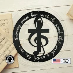 Speed Fabrication Round Amazing Grace Music Metal Sign