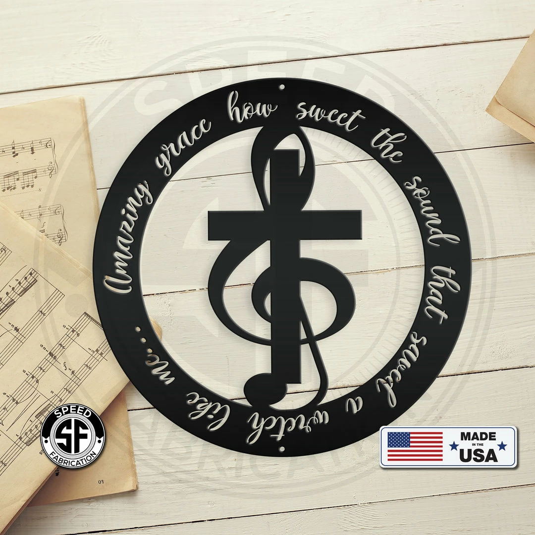 Speed Fabrication Round Amazing Grace Music Metal Sign