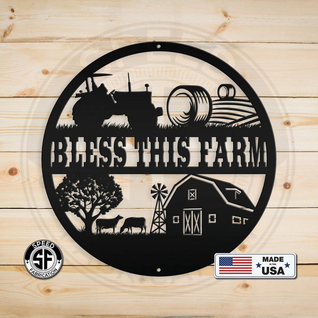 Speed Fabrication Round Farm Scene Bless This Farm Metal Sign Farm Metal Signs