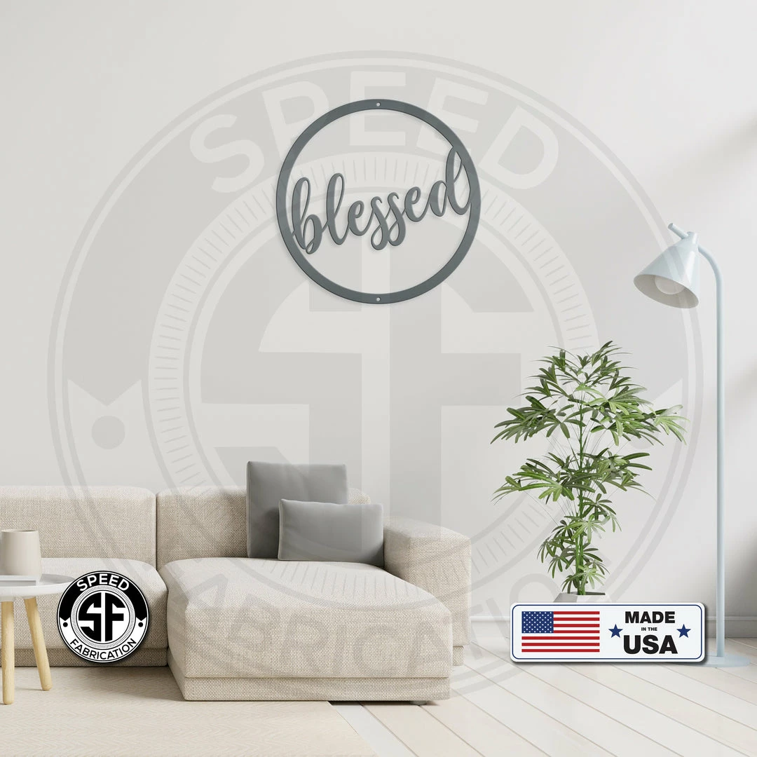 Speed Fabrication Round Blessed Metal Sign Decor