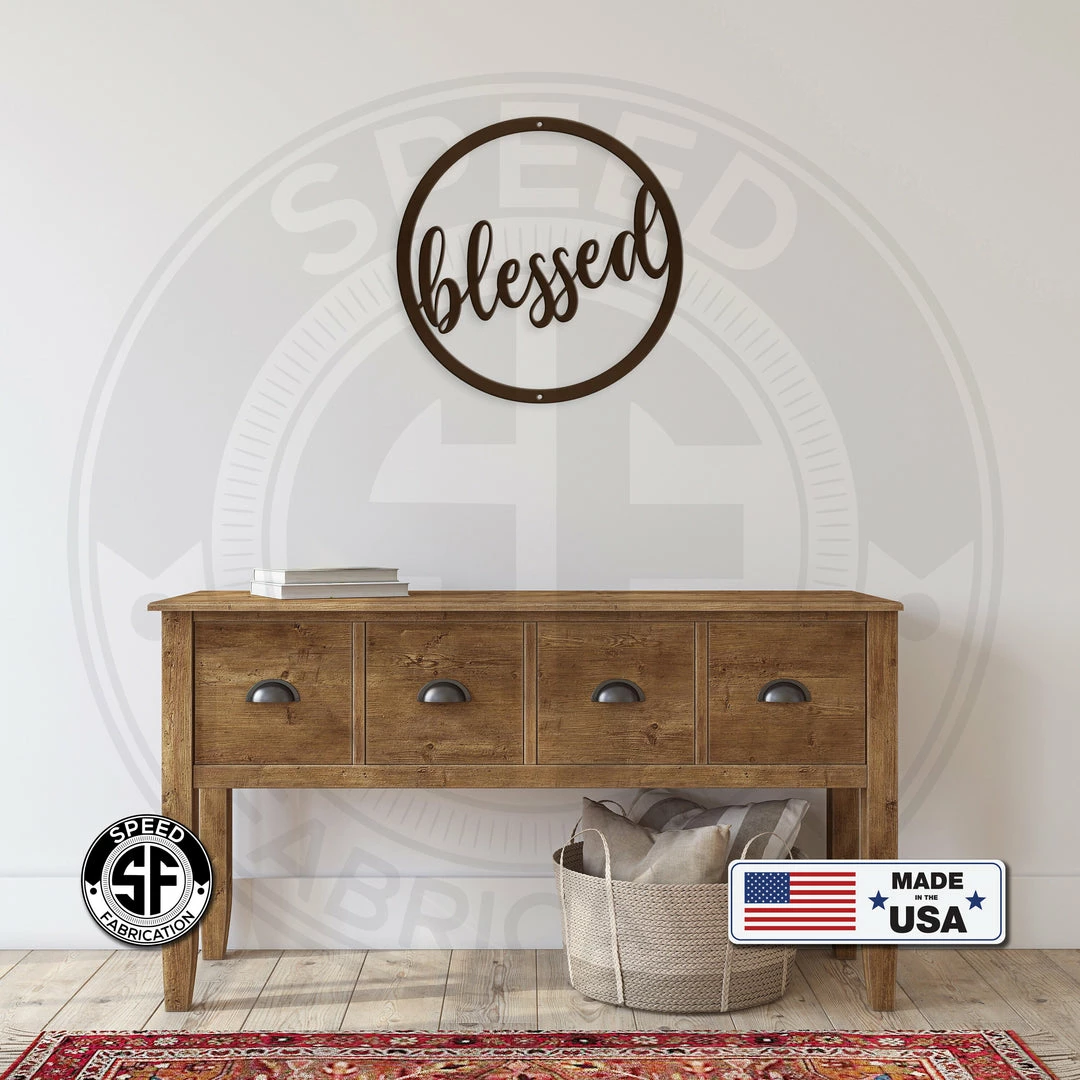 Speed Fabrication Round Blessed Metal Sign Decor