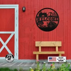 Speed Fabrication Round Farm Scene Welcome Metal Sign