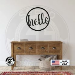 Speed Fabrication Home Decor & Gifts Outdoor Round Hello Metal Sign