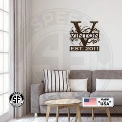 Speed Fabrication Decorative Family Name Sign With Initial And Established Date