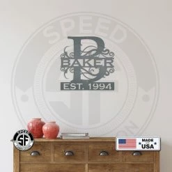 Speed Fabrication Decorative Family Name Sign With Initial And Established Date