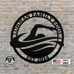 Speed Fabrication Personalized Family Pool Swimming Metal Sign