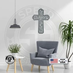 Speed Fabrication Swirl Metal Cross Sign