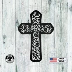 Speed Fabrication Swirl Metal Cross Sign