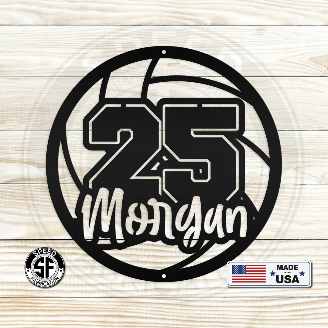 Speed Fabrication Sports Wall Art Personalized Volleyball Name And Number Metal Sign