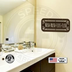Speed Fabrication Wash Brush Floss Flush Bathroom Metal Sign Bathroom Metal Signs