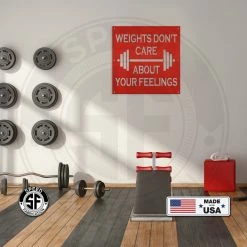 Speed Fabrication Fitness/Gym Metal Signs Weights Don't Care About Your Feelings Square Gym Metal Sign-Funny Gym Sign