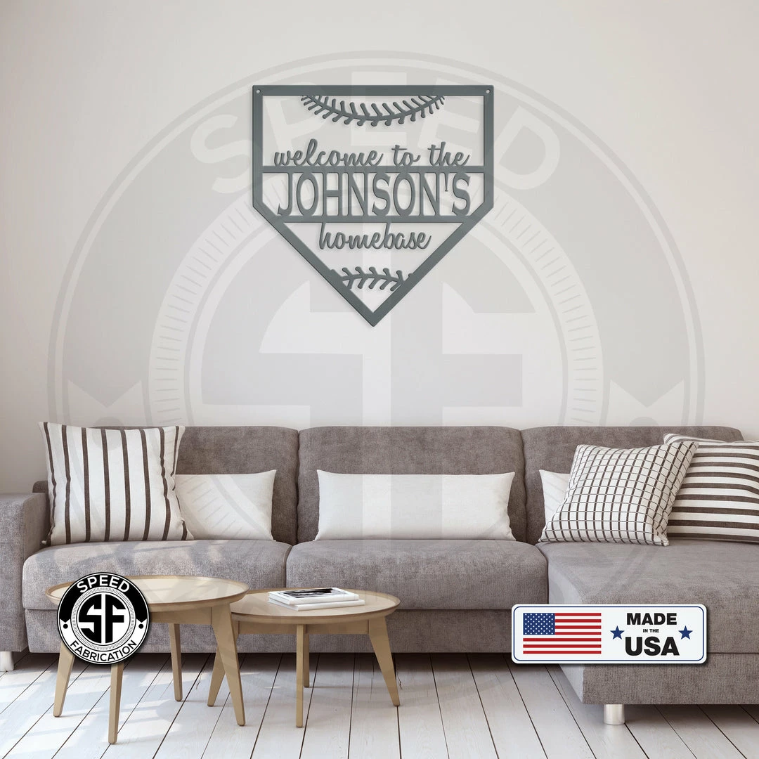 Speed Fabrication Home Decor & Gifts Welcome To Homebase Family Name Sign - Baseball Decor