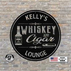 Speed Fabrication Personalized Whiskey & Cigar Lounge Metal Sign - Indoor Outdoor - Home Decor