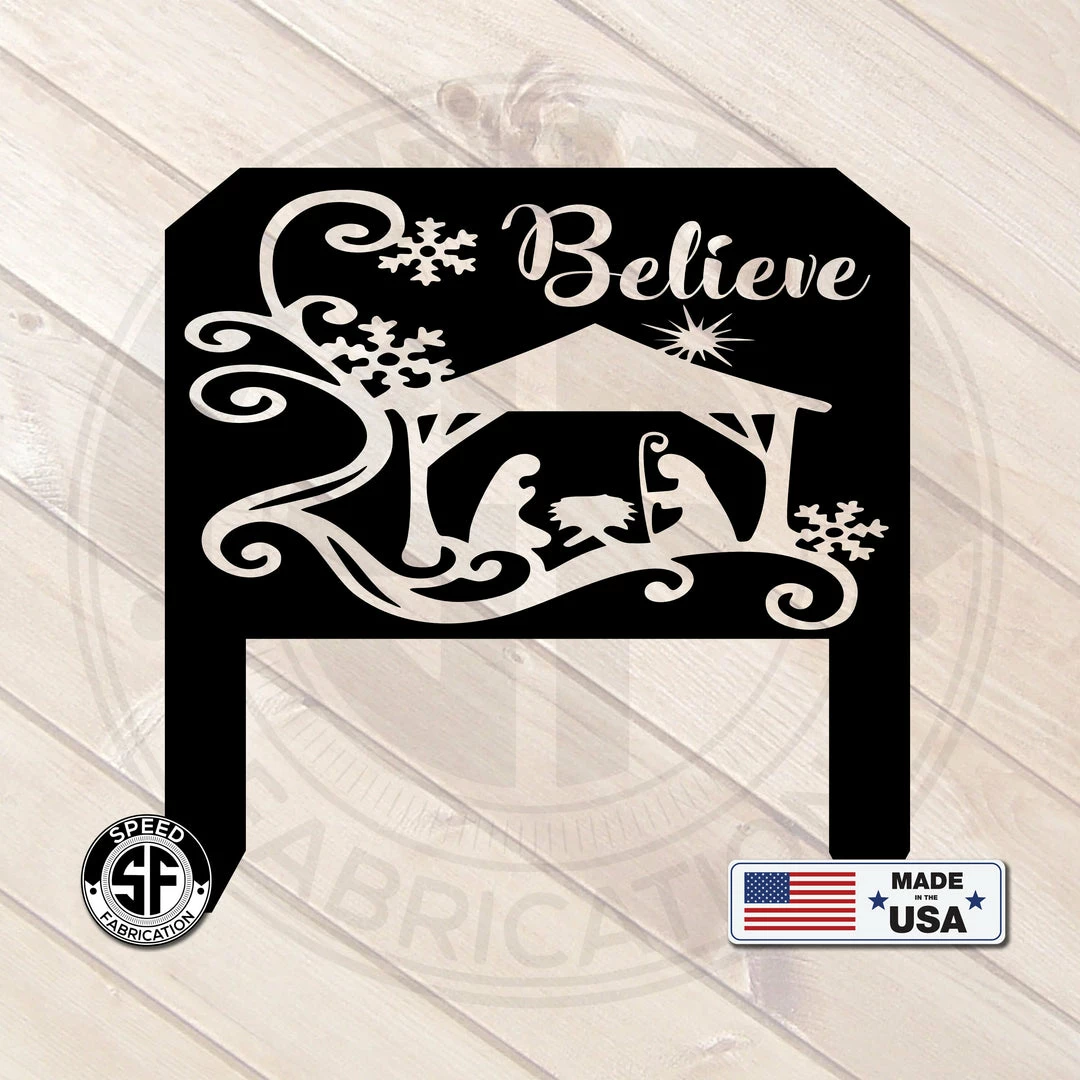 Speed Fabrication Believe Nativity Scene Outdoor Yard Sign Home Decor & Gifts