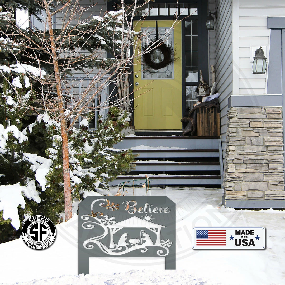 Speed Fabrication Believe Nativity Scene Outdoor Yard Sign Home Decor & Gifts