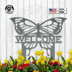 Speed Fabrication Butterfly Welcome Metal Yard Stake Sign
