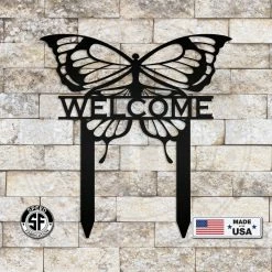 Speed Fabrication Butterfly Welcome Metal Yard Stake Sign