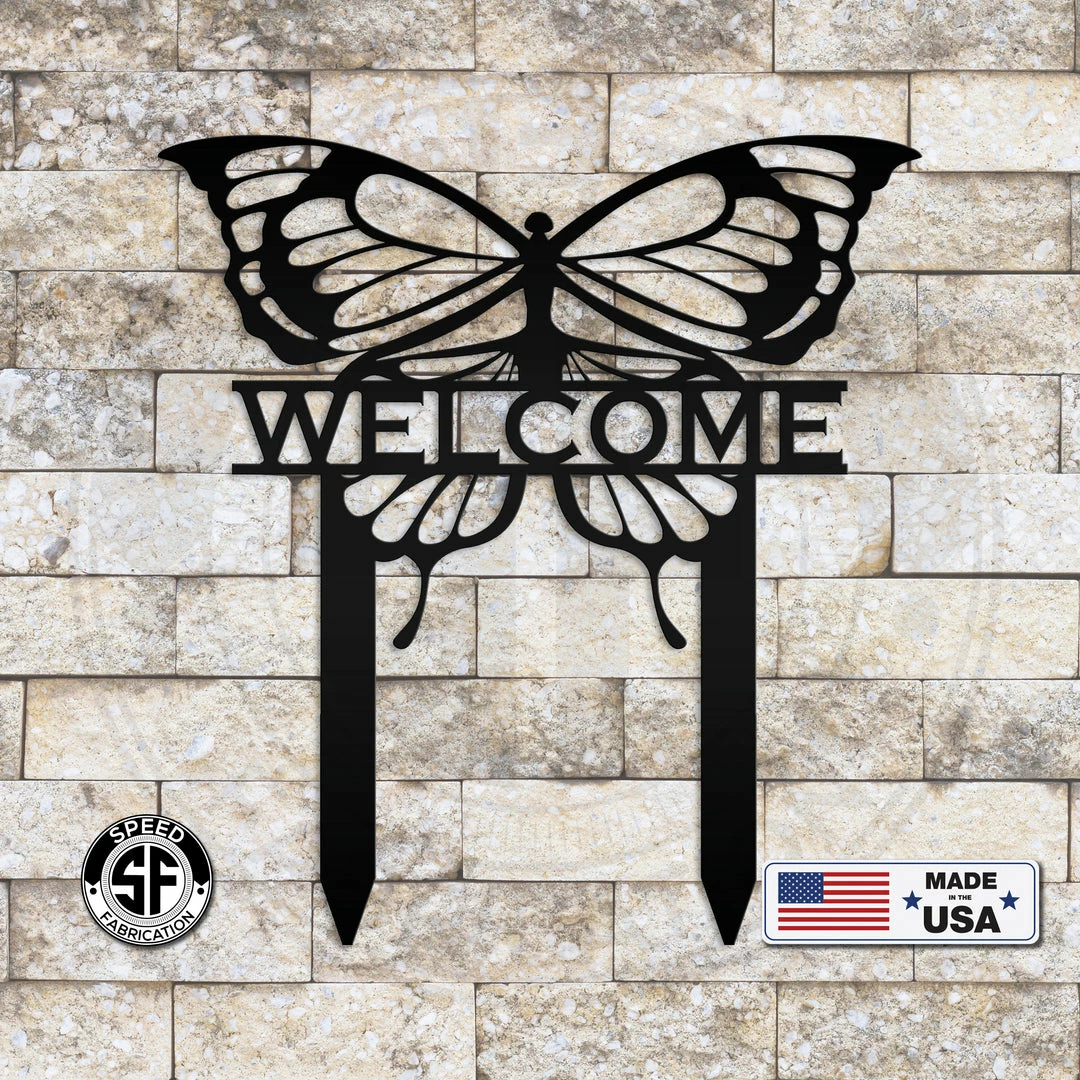 Speed Fabrication Butterfly Welcome Metal Yard Stake Sign