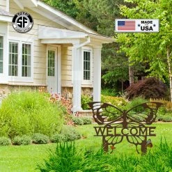 Speed Fabrication Butterfly Welcome Metal Yard Stake Sign