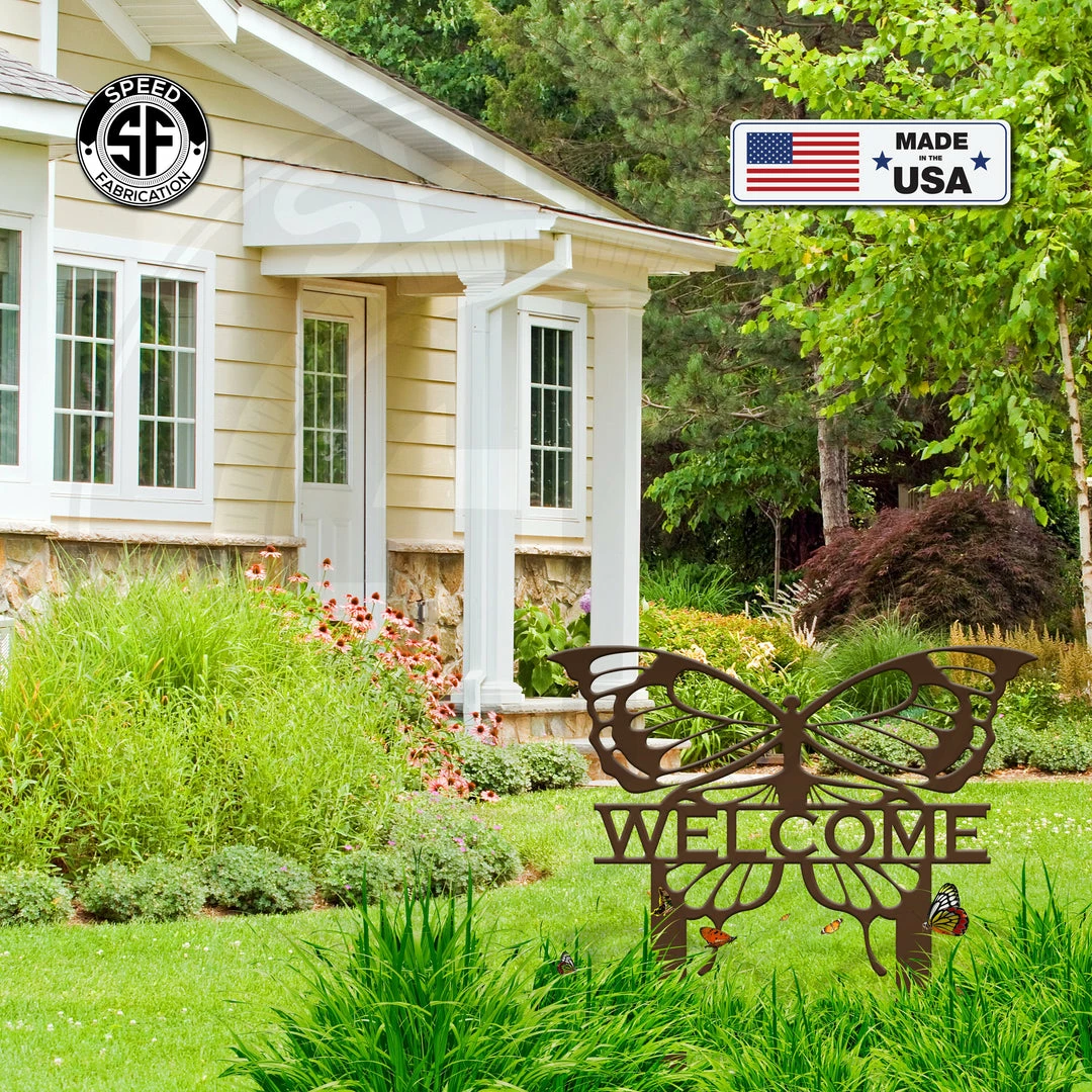 Speed Fabrication Butterfly Welcome Metal Yard Stake Sign