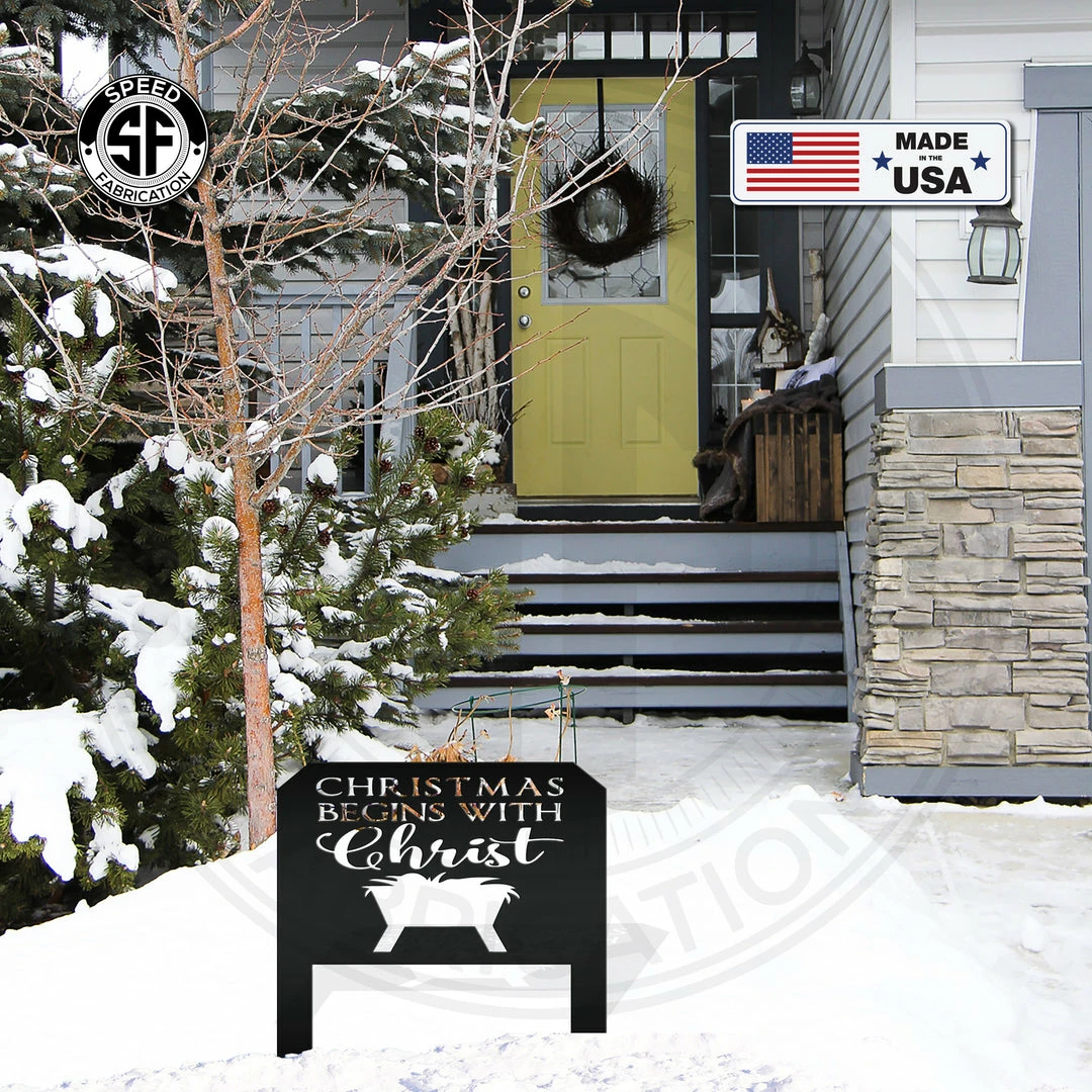 Speed Fabrication Home Decor & Gifts Christmas Begins With Christ Yard Stake Sign Christmas Decor