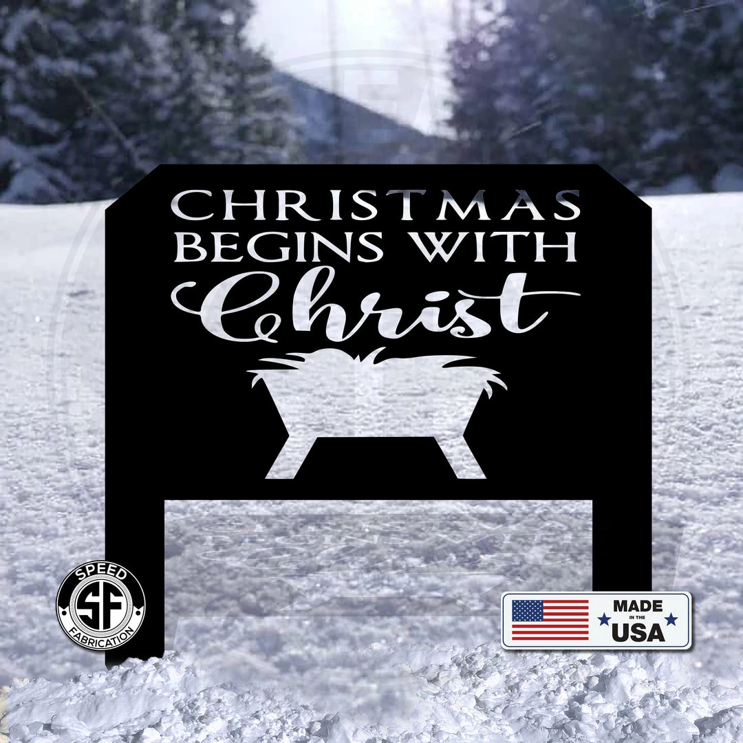 Speed Fabrication Home Decor & Gifts Christmas Begins With Christ Yard Stake Sign Christmas Decor