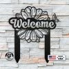 Speed Fabrication Flower And Butterfly Welcome Metal Yard Stake Sign