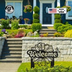 Speed Fabrication Flower And Butterfly Welcome Metal Yard Stake Sign