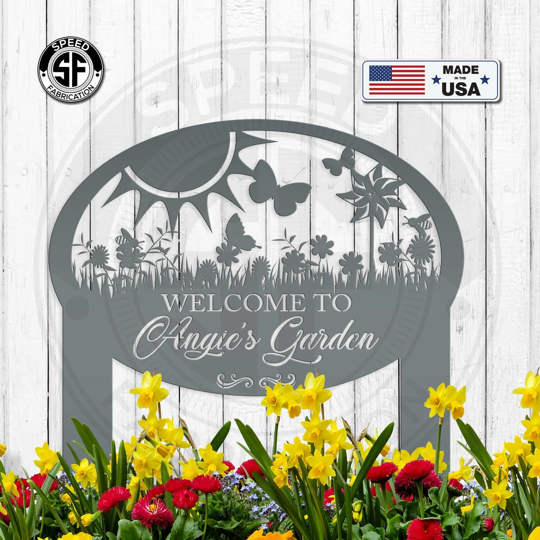 Speed Fabrication Outdoor Patio/Lawn Metal Signs Custom Flower Garden Metal Yard Stake Sign - Mother's Day Gift