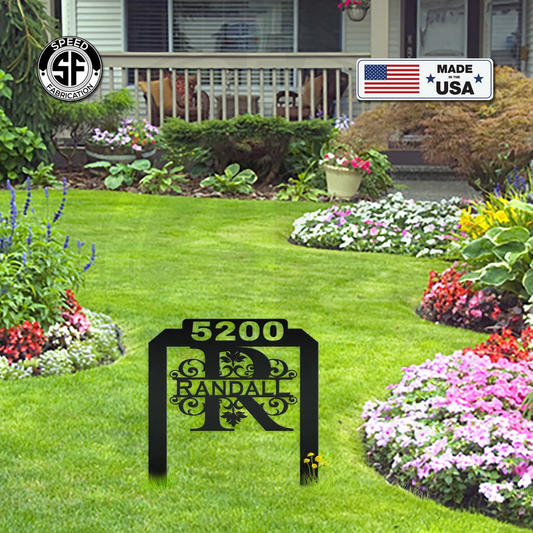 Speed Fabrication Personalized Monogram And Address Number Yard Stake Sign Address/House Number Metal Signs