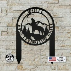 Speed Fabrication Personalized Wolf And Address Yard Stake Metal Sign