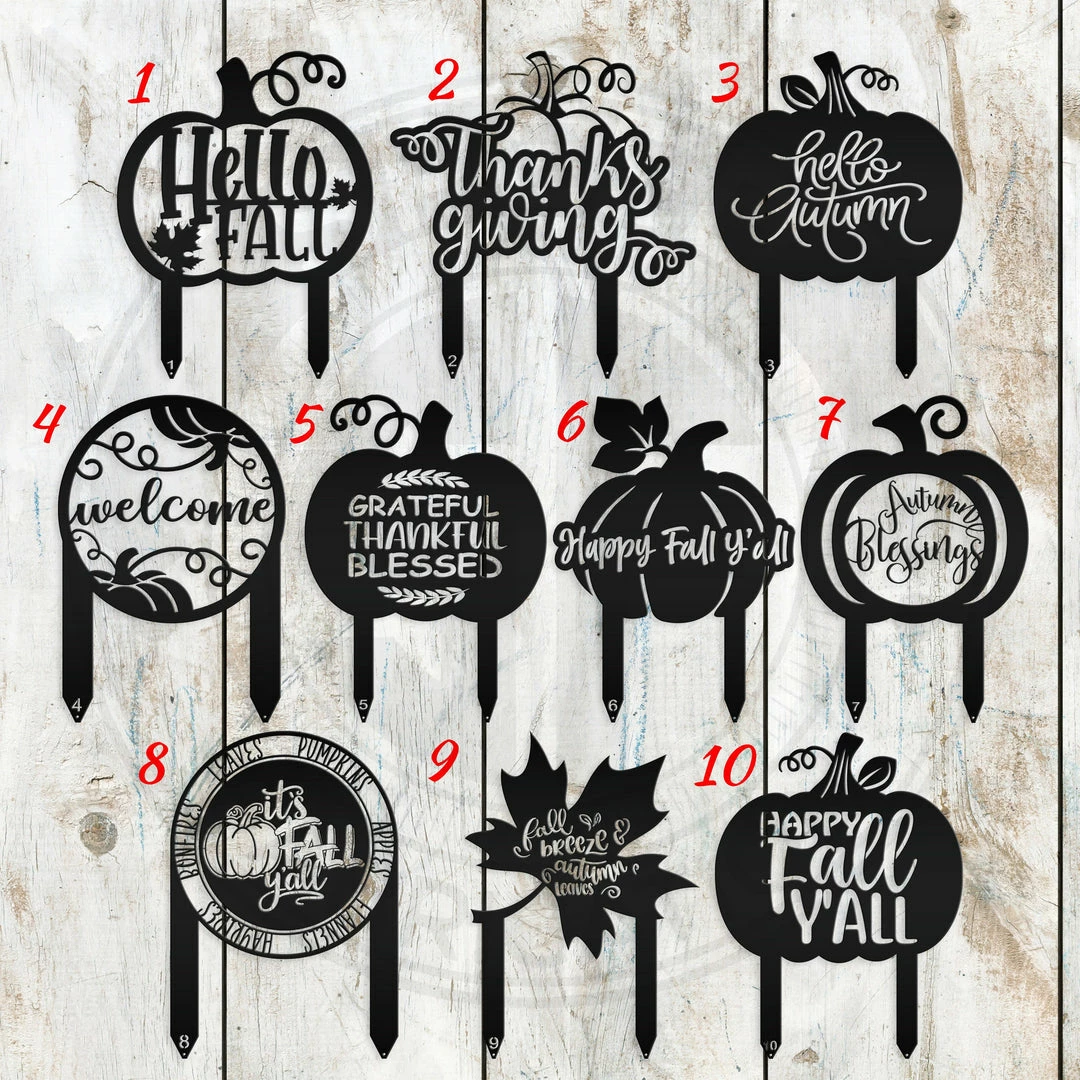 Speed Fabrication Fall/Autumn Metal Signs Assorted Autumn/Fall Leaves & Thanksgiving Pumpkin Metal Yard Stakes