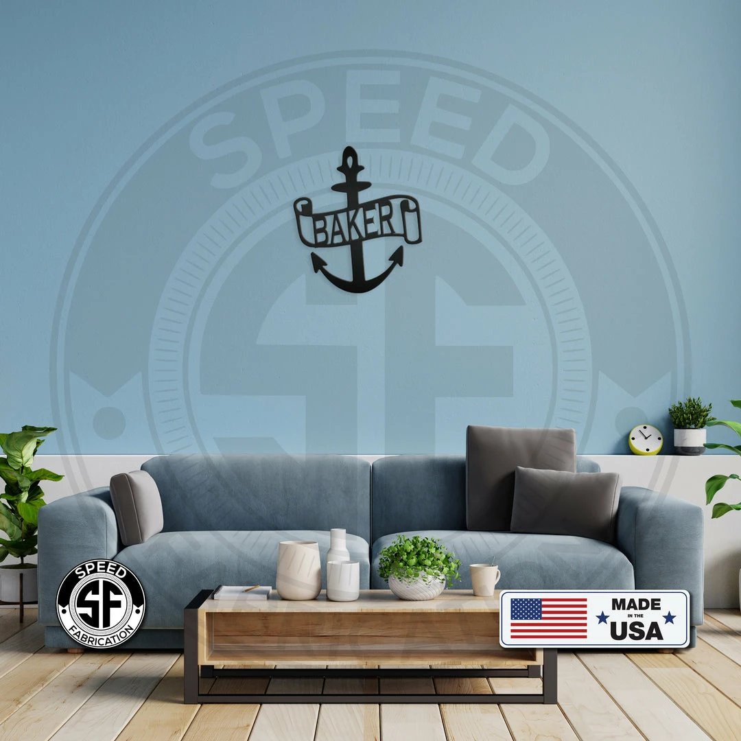 Speed Fabrication Home Decor & Gifts Personalized Anchor Monogram Metal Sign