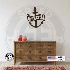 Speed Fabrication Home Decor & Gifts Personalized Anchor Monogram Metal Sign