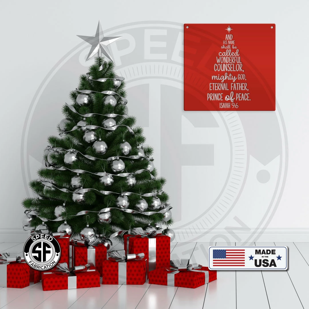 Speed Fabrication Christmas Metal Signs Isaiah 9:6 Christmas Tree Metal Sign