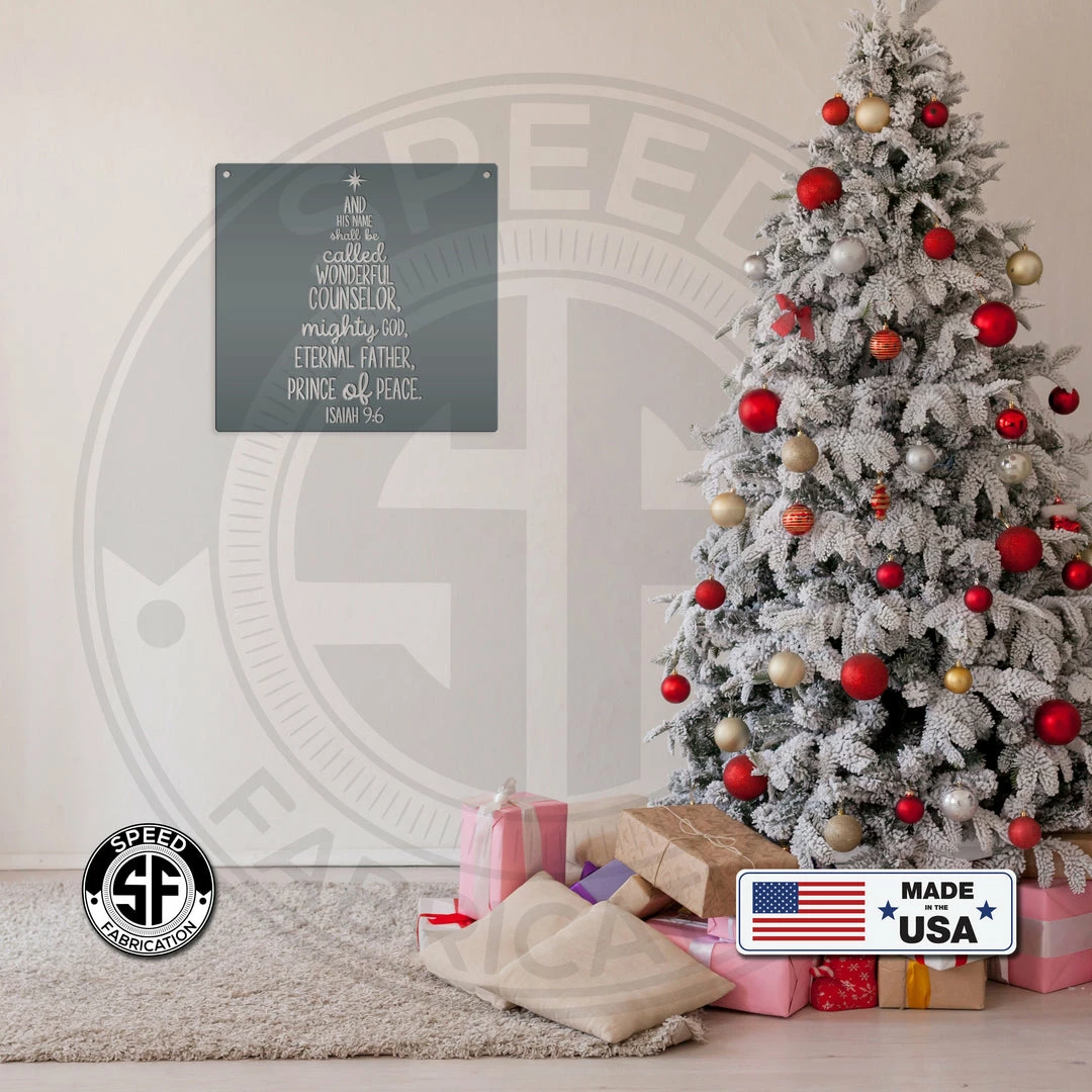 Speed Fabrication Christmas Metal Signs Isaiah 9:6 Christmas Tree Metal Sign